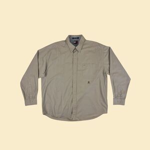 1990s XL Tommy Hilfiger shirt, vintage beige mens button down top